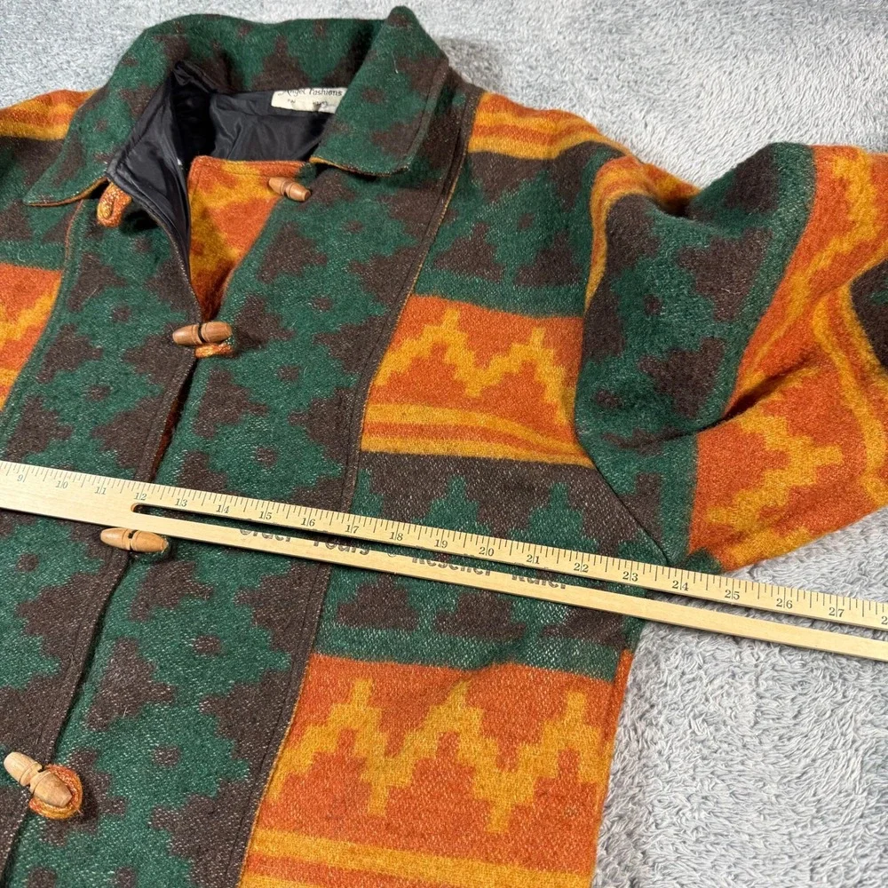 VTG 80s Toggle Coat Men Medium Aztec Southwestern Wool Blend Angel Fashions